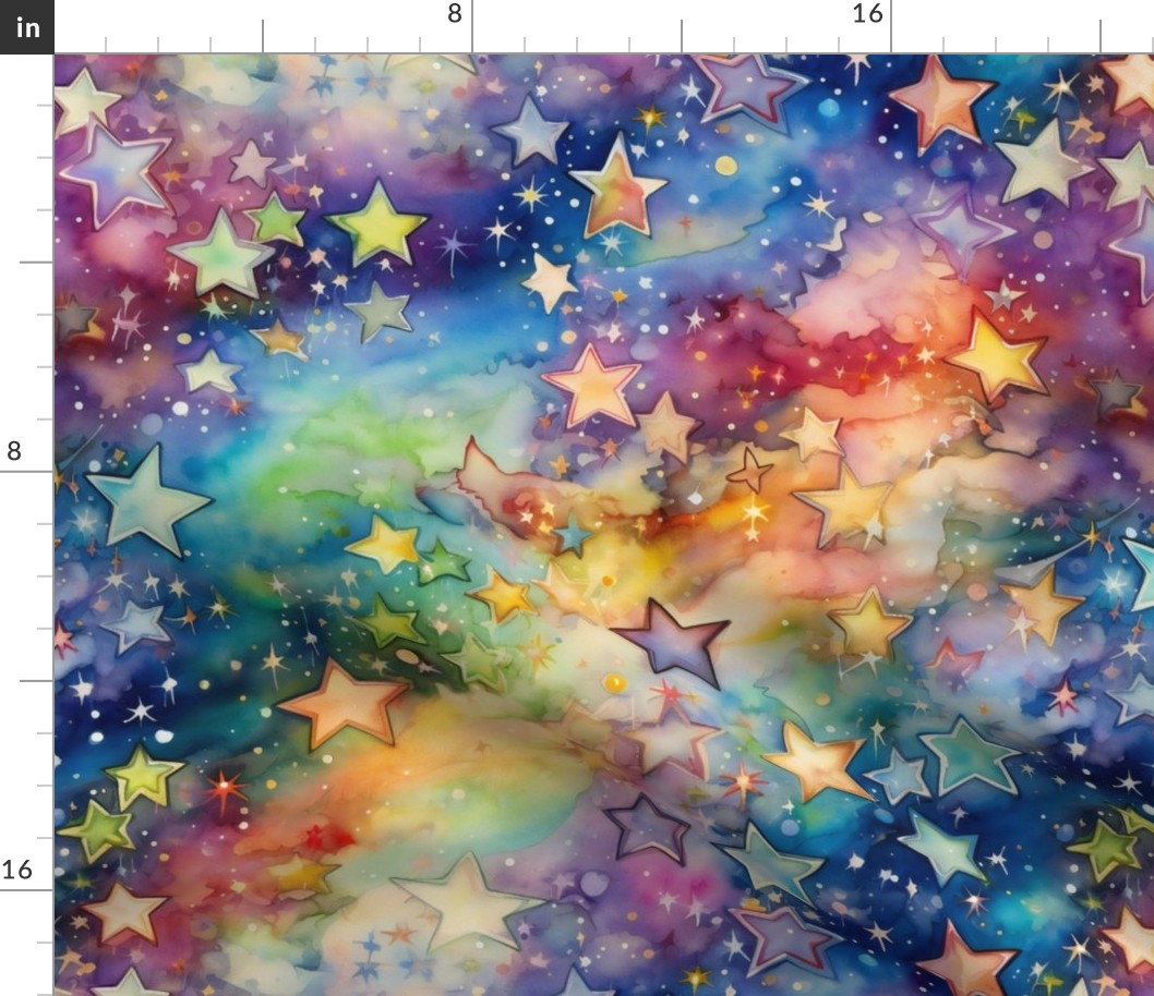Bright Colorful Stars in Rainbow Watercolor