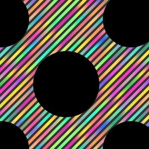 Large Black Dots and Rainbow Stripes