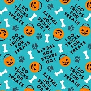 (small scale) I do tricks for treats - Dog Halloween Pumpkin Buckets Bones Paw Prints - blue - LAD23