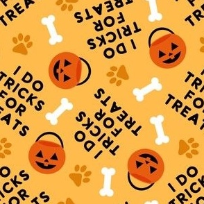 I do tricks for treats - Dog Halloween Pumpkin Buckets Bones Paw Prints - candy corn yellow - LAD23