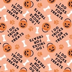 (small scale) I do tricks for treats - Dog Halloween Pumpkin Buckets Bones Paw Prints - pale orange - LAD23