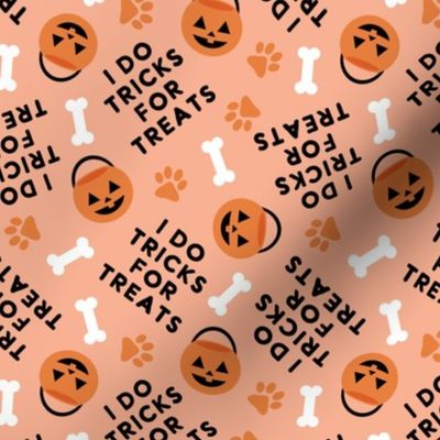 I do tricks for treats - Dog Halloween Pumpkin Buckets Bones Paw Prints - pale orange - LAD23