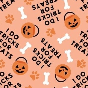 I do tricks for treats - Dog Halloween Pumpkin Buckets Bones Paw Prints - pale orange - LAD23