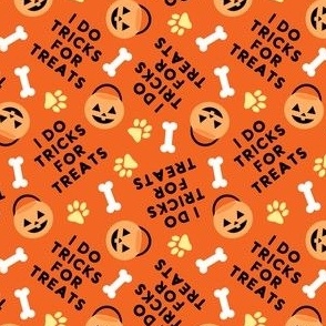 (small scale) I do tricks for treats - Dog Halloween Pumpkin Buckets Bones Paw Prints - orange - LAD23