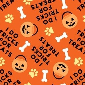 I do tricks for treats - Dog Halloween Pumpkin Buckets Bones Paw Prints - orange - LAD23
