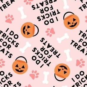 I do tricks for treats - Dog Halloween Pumpkin Buckets Bones Paw Prints - Pink- LAD23