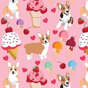 Corgi dog Pink strawberry ice cream cherry ice cream cone