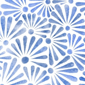 Watercolor abstract floral - Cobalt Blue