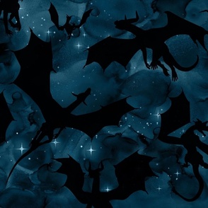 Big Dragons - black on ocean blue.