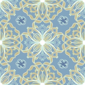 Beige Kaleidoscope Mandala on Slate Blue
