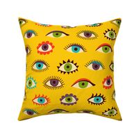 The eyes have it - yellow - large scale fun retro pattern by Cecca Designs