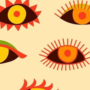 The eyes have it - orange and cream - fun retro pattern by Cecca Designs - large scale