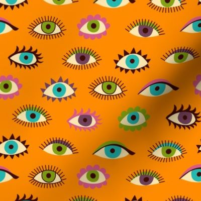The eyes have it - orange - fun retro pattern by Cecca Designs - medium