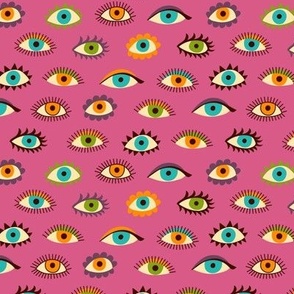 The eyes have it - pink - fun retro pattern by Cecca Designs - small scale