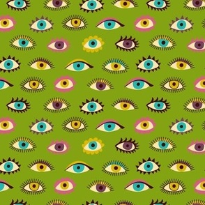 The eyes have it - green - medium small fun retro pattern by Cecca Designs