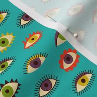 The eyes have it - turquoise - fun retro pattern by Cecca Designs - small scale