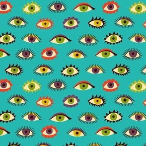 The eyes have it - turquoise - fun retro pattern by Cecca Designs - small scale