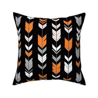 Arrow feathers - orange, white and grey on black