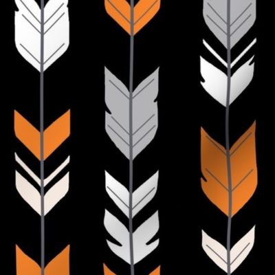 Arrow feathers - orange, white and grey on black