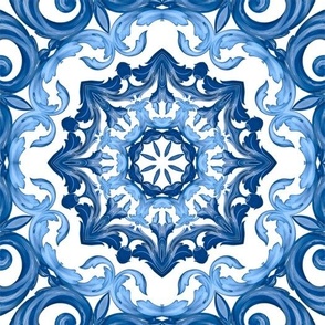 Blue tiles,Sicilian style,baroque leaf pattern 