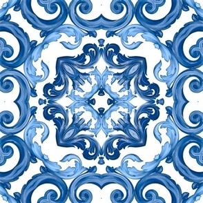 Blue tiles, Sicilian style,baroque leaf pattern 