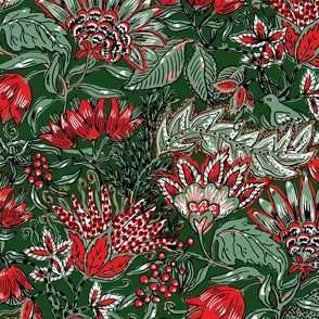 Christmas floral chintz red/ green