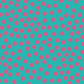 Ditsy Spots - pink and turquoise - large - fun retro pattern by Cecca Designs