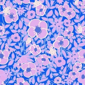 Pink floral pattern - coral blue background