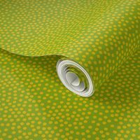 Ditsy Spots - mustard on green - small scale - fun retro pattern by Cecca Designs