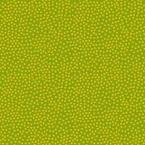 Ditsy Spots - mustard on green - small scale - fun retro pattern by Cecca Designs