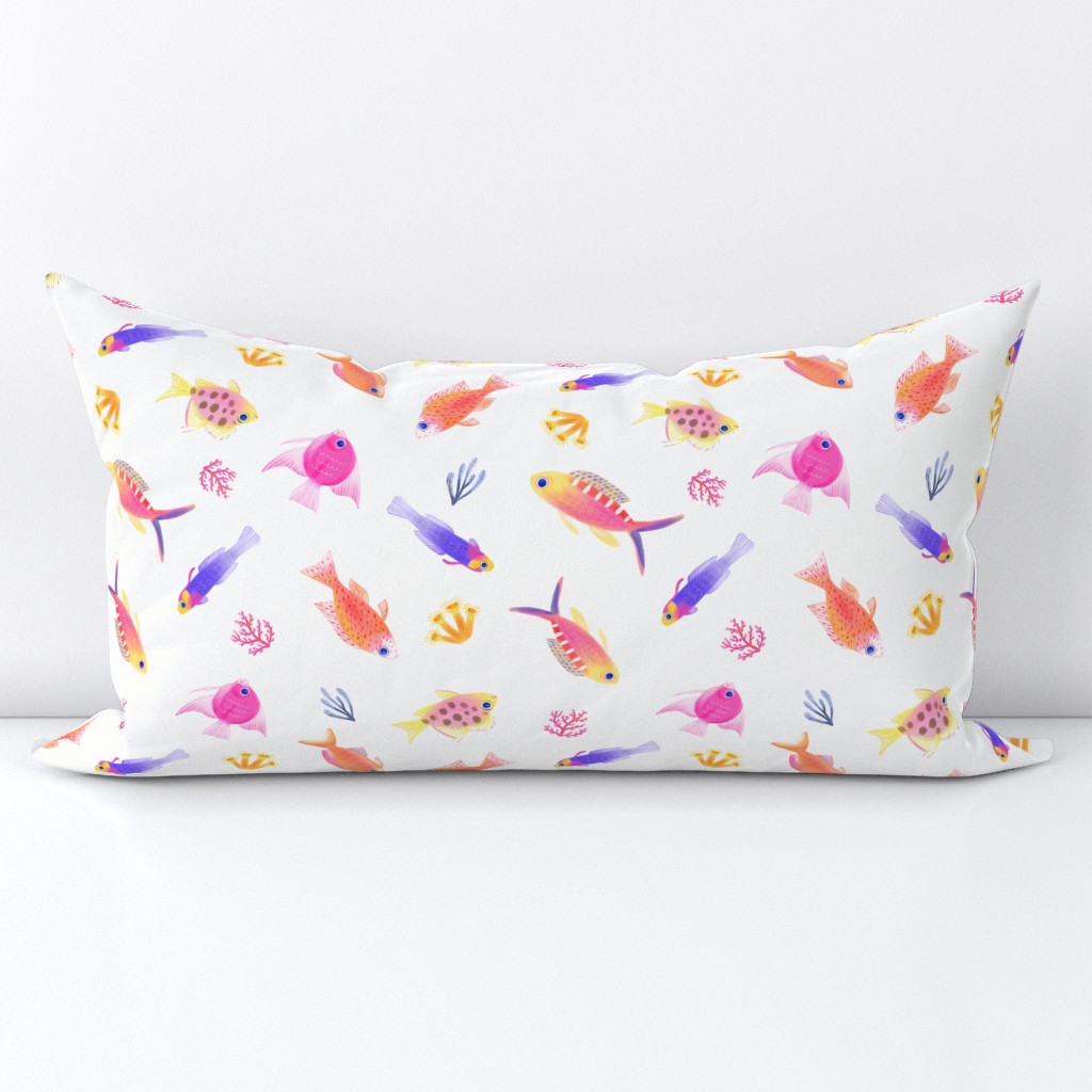 LARGE Tossed Colorful Coral Reef Fish on a white background 