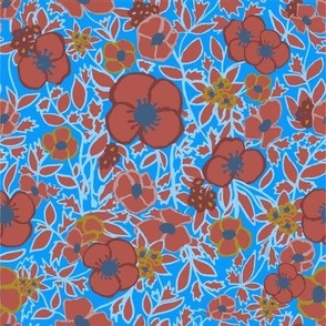 Earth tone floral pattern - blue background