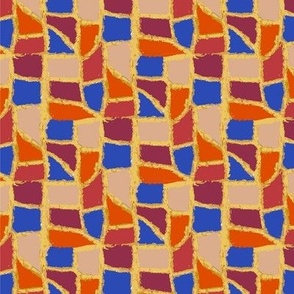 Golden Geometric pattern - cobalt blue, orange, red, beige