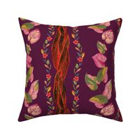 Dark Red Floral in Vintage Style with monstera leaves