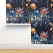 Magical Fantasy Glowing Flowers with Fireflies and Fairy Lights