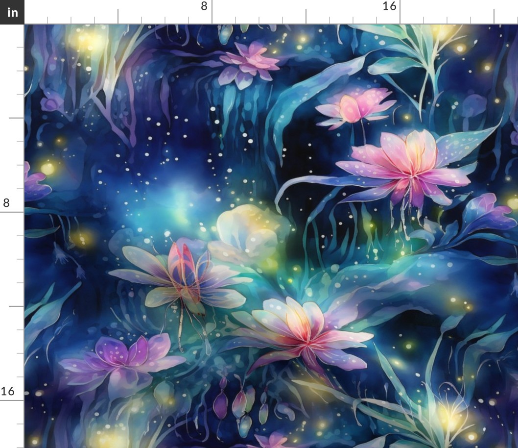 Magical Fantasy Sparkling Fairy Lights and Fireflies with Flowers