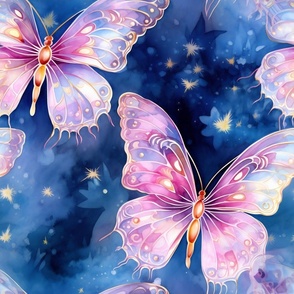 Magical Fantasy Shining Pink Butterflies with Twinkling Stars