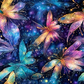 Magical Fantasy Rainbow Sparkling Fireflies and Dragonflies