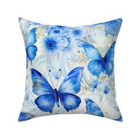 Magical Fantasy Electric Blue Butterflies with Flowers