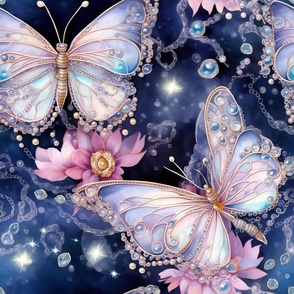 Magical Fantasy Pink Butterflies with Stars and Fairy Lights