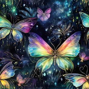 Magical Fantasy Rainbow Butterflies with Stars and Fairy Lights