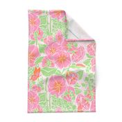 French Country Hollyhock in Preppy Pink and Green