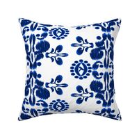 Ikat damask bohemian blue and white large scale