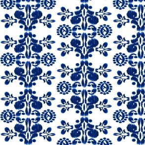 Ikat damask bohemian blue and white medium scale