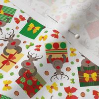 Whimsical Reindeer, Multicolor Christmas Gifts and Bows