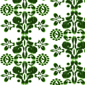 Ikat damask bohemian emerald green white large scale