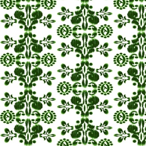 Ikat damask bohemian emerald green white medium scale
