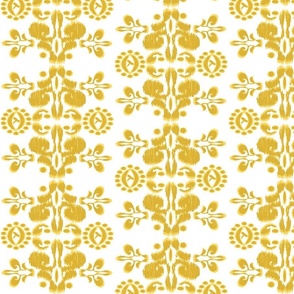 Ikat damask bohemian yellow mustard gold white medium scale