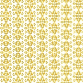 Ikat damask bohemian yellow mustard gold white small scale