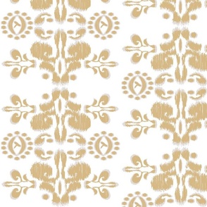 Ikat damask bohemian light tan beige gold white large scale